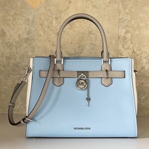 Michael Kors Hamilton MD Satchel Shoulder Bag Light Sky Multi